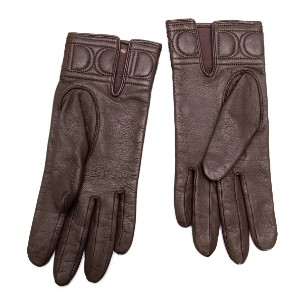 クリスチャンディオールChristian Dior ロゴレザーグローブ 茶18 K-128863_002