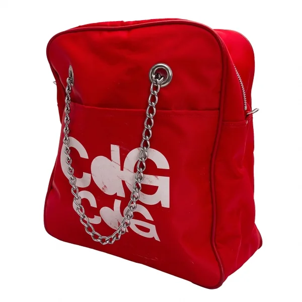 コムコム コムデギャルソンCOMME des GARCONS ロゴプリントチェーンハンドルバッグ 赤白 K-128870_001