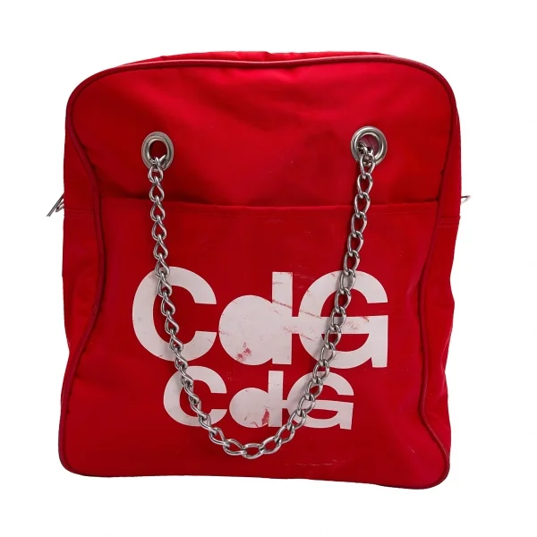 コムコム コムデギャルソンCOMME des GARCONS ロゴプリントチェーンハンドルバッグ 赤白 K-128870_002