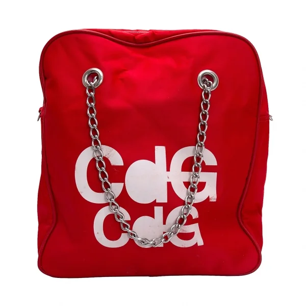 コムコム コムデギャルソンCOMME des GARCONS ロゴプリントチェーンハンドルバッグ 赤白 K-128870_005
