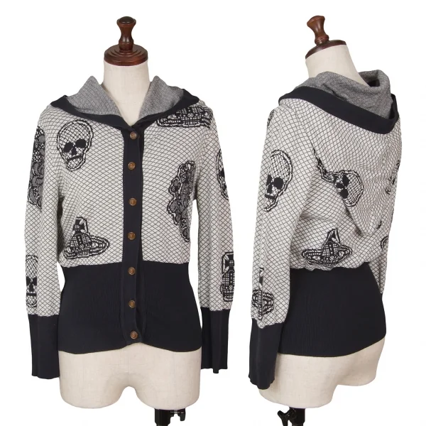 ヴィヴィアンウエストウッド レッドレーベルVivienne Westwood Red Label オーブスカルフーデッドニットカーディガン 白黒2 K-128909_001