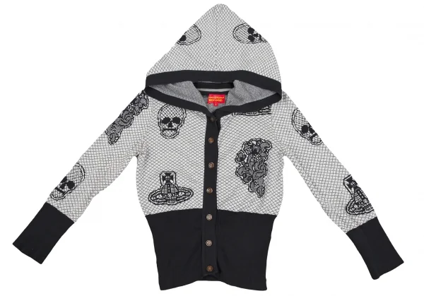 ヴィヴィアンウエストウッド レッドレーベルVivienne Westwood Red Label オーブスカルフーデッドニットカーディガン 白黒2 K-128909_002