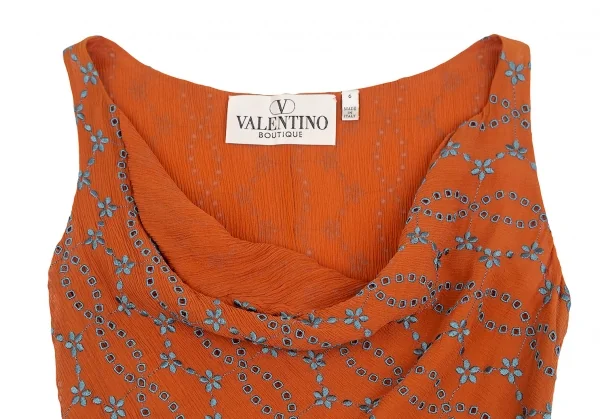 ヴァレンティノVALENTINO BOUTIQUE シルクフラワー刺繍ドレープネックノースリーブ オレンジ6 K-128910_003
