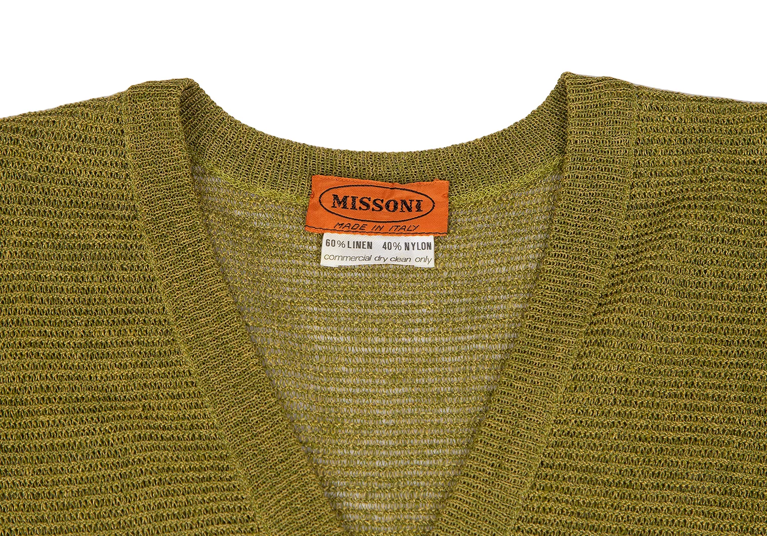 ミッソーニMISSONI リネンナイロンVネックニットワンピース 黄緑