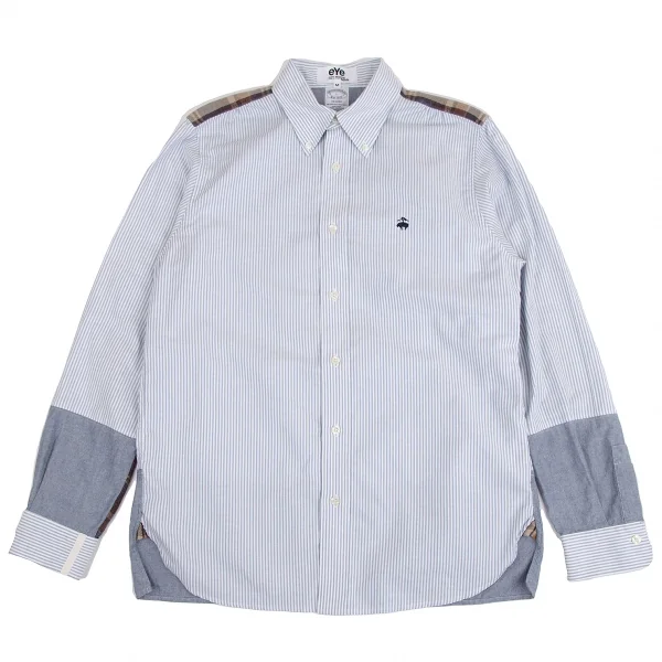 アイ ジュンヤワタナベマン コムデギャルソン×ブルックスブラザーズeYe JUNYA WATANABE MAN COMME des GARCONS ネル切替ロゴストライプシャツ 水色白他M K-128933_001