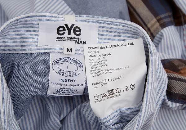 アイ ジュンヤワタナベマン コムデギャルソン×ブルックスブラザーズeYe JUNYA WATANABE MAN COMME des GARCONS ネル切替ロゴストライプシャツ 水色白他M K-128933_015