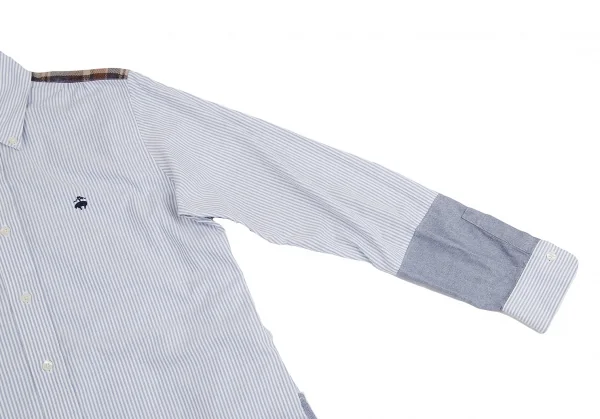 アイ ジュンヤワタナベマン コムデギャルソン×ブルックスブラザーズeYe JUNYA WATANABE MAN COMME des GARCONS ネル切替ロゴストライプシャツ 水色白他M K-128933_006