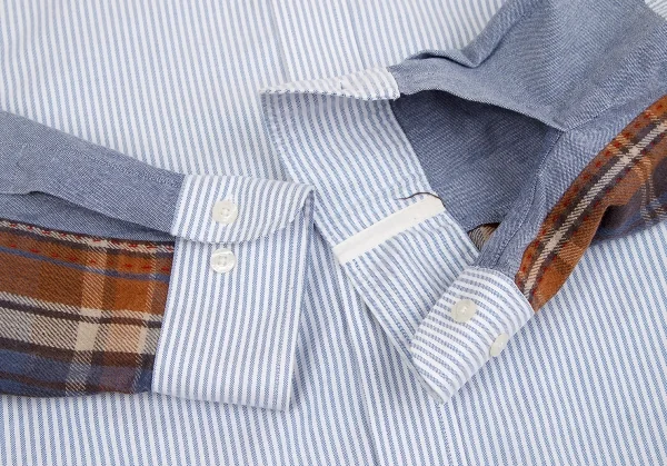 アイ ジュンヤワタナベマン コムデギャルソン×ブルックスブラザーズeYe JUNYA WATANABE MAN COMME des GARCONS ネル切替ロゴストライプシャツ 水色白他M K-128933_007