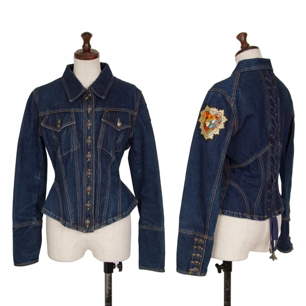 クリスチャンラクロワバザールCHRISTIAN LACROIX BAZAR バックレースアップワッペンデニムジャケット インディゴ38 K-128962_001