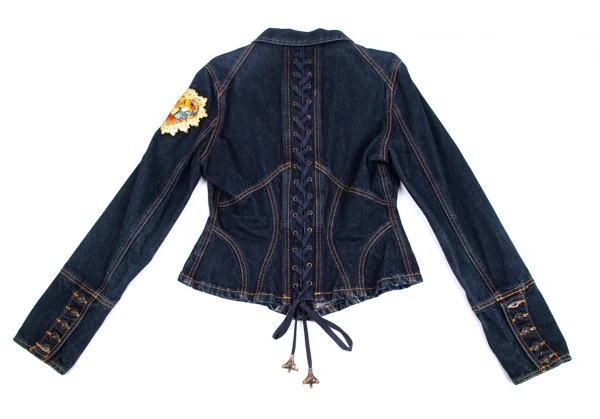 クリスチャンラクロワバザールCHRISTIAN LACROIX BAZAR バックレースアップワッペンデニムジャケット インディゴ38 K-128962_016