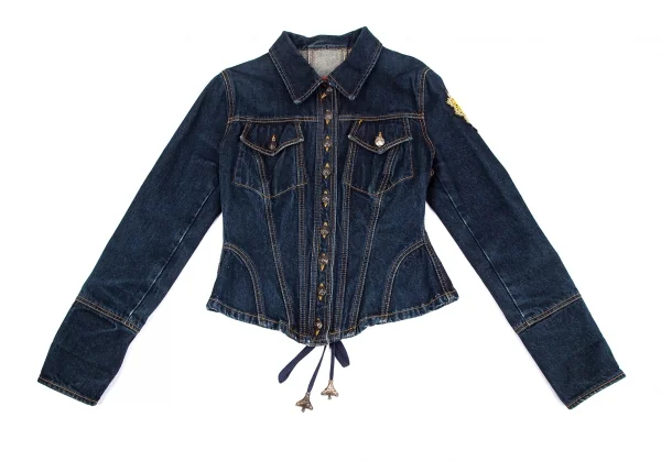 クリスチャンラクロワバザールCHRISTIAN LACROIX BAZAR バックレースアップワッペンデニムジャケット インディゴ38 K-128962_002
