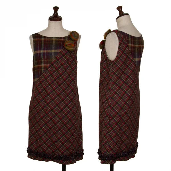 モスキーノ チープアンドシックMOSCHINO cheap&chic コサージュ装飾チェック切替ノースリーブワンピース マルチ38 K-128965_001