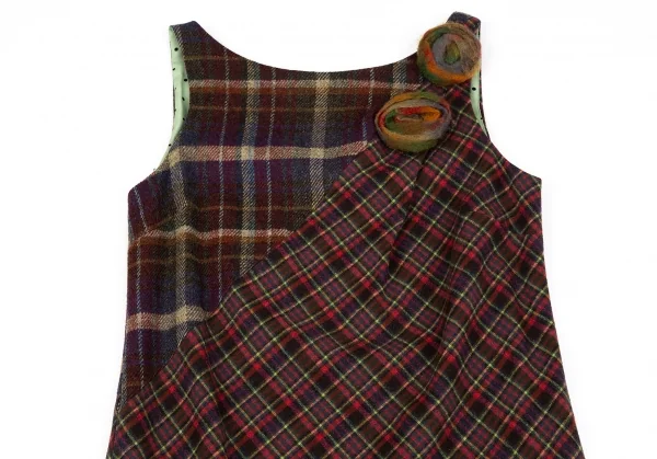 モスキーノ チープアンドシックMOSCHINO cheap&chic コサージュ装飾チェック切替ノースリーブワンピース マルチ38 K-128965_003