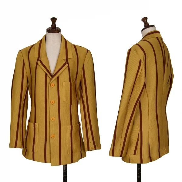 イッセイミヤケISSEY MIYAKEポリストライプニットセットアップ マスタードM K-128975_002