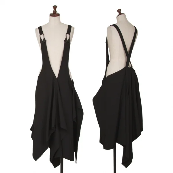 ヨウジヤマモト ファムYohji Yamamoto FEMME ウールラップデザインアシンメトリーサスペンダースカート 黒2 K-129047_001