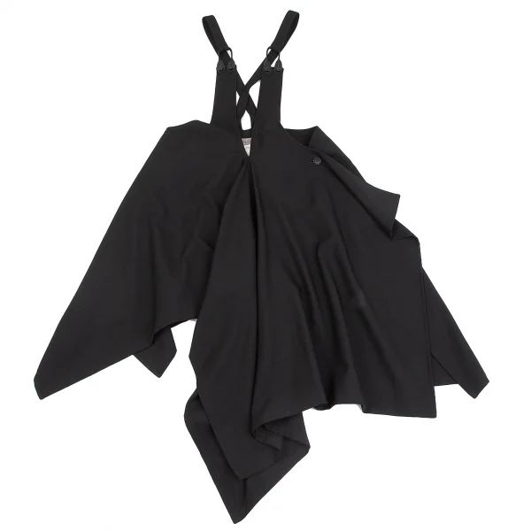 ヨウジヤマモト ファムYohji Yamamoto FEMME ウールラップデザインアシンメトリーサスペンダースカート 黒2 K-129047_002