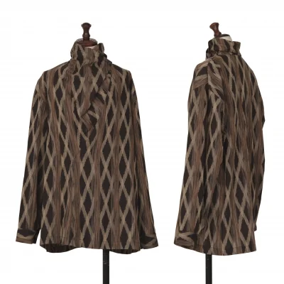 ISSEY MIYAKE Cotton Silk Jacquard Drape Neck Blouse
