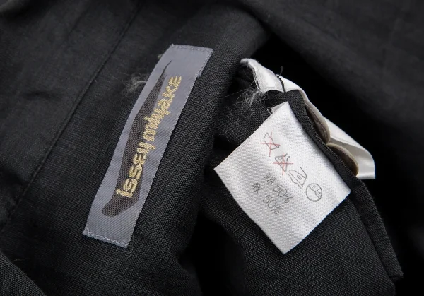 イッセイミヤケISSEY MIYAKEコットンリネン裾まくりデザインシャツ 黒M K-129073_020