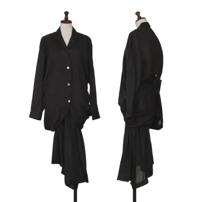 ISSEY MIYAKE Cotton Linen Roll Up Hem Shirt & Shirring Skirt