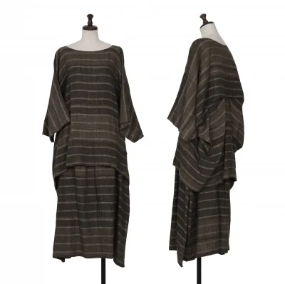 ISSEY MIYAKE Linen Stripe Dolman Top & Drape Skirt