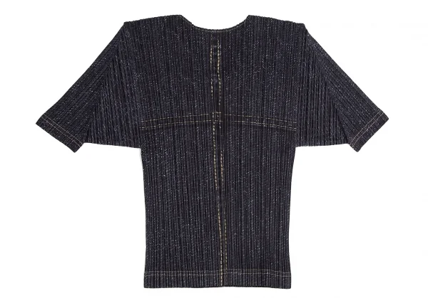 プリーツプリーズPLEATS PLEASE デニム転写プリントプリーツTシャツ インディゴM位 K-129085_012