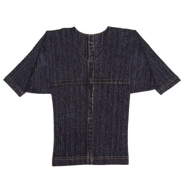 プリーツプリーズPLEATS PLEASE デニム転写プリントプリーツTシャツ インディゴM位 K-129085_002