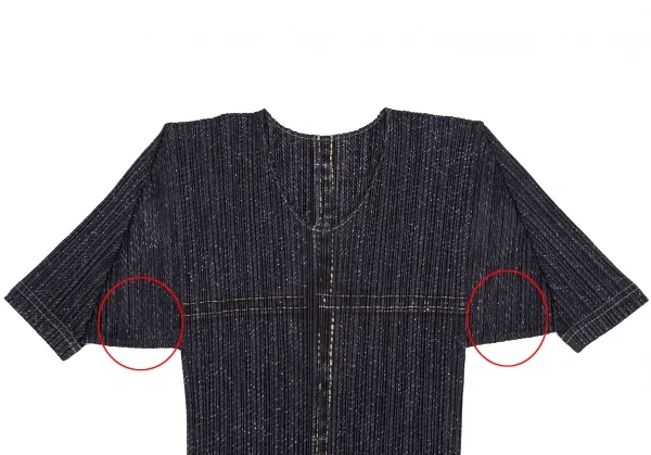 プリーツプリーズPLEATS PLEASE デニム転写プリントプリーツTシャツ インディゴM位 K-129085_003