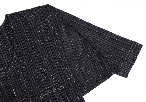 プリーツプリーズPLEATS PLEASE デニム転写プリントプリーツTシャツ インディゴM位 K-129085_007
