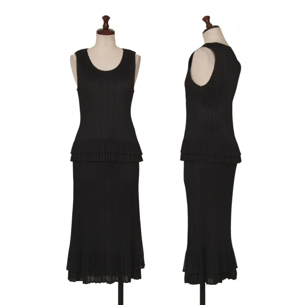 PLEATS PLEASE Mesh Layered Tank Top & Skirt Black 4 K-129091_001