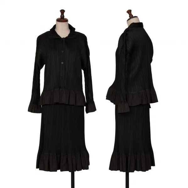 プリーツプリーズPLEATS PLEASE 裾異素材切替プリーツセットアップ 黒4・3 K-129094_001
