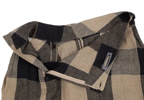 イッセイミヤケISSEY MIYAKE ブロックチェックつまみドレープスカート ベージュ黒9 K-129107_011