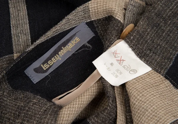 イッセイミヤケISSEY MIYAKE ブロックチェックつまみドレープスカート ベージュ黒9 K-129107_015