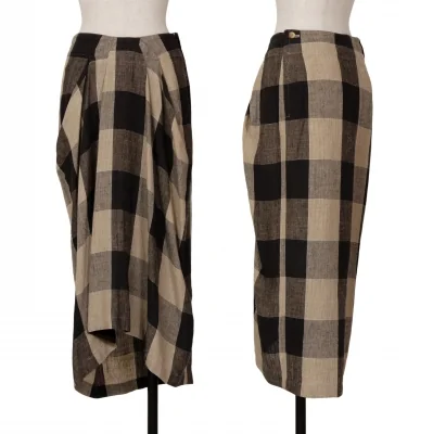 ISSEY MIYAKE Checker Linen Draped Skirt