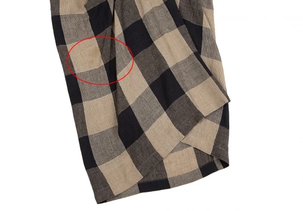 イッセイミヤケISSEY MIYAKE ブロックチェックつまみドレープスカート ベージュ黒9 K-129107_005