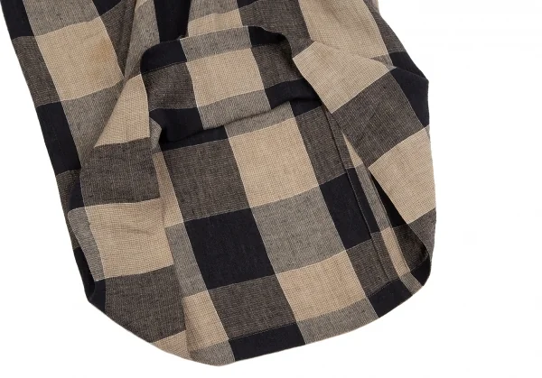 イッセイミヤケISSEY MIYAKE ブロックチェックつまみドレープスカート ベージュ黒9 K-129107_007