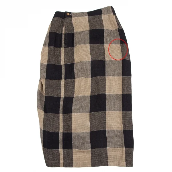 イッセイミヤケISSEY MIYAKE ブロックチェックつまみドレープスカート ベージュ黒9 K-129107_008