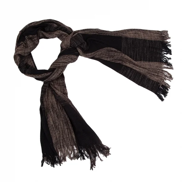 イッセイミヤケISSEY MIYAKE MEN シルクチェックフリンジマフラー 黒ベージュ K-129110_001