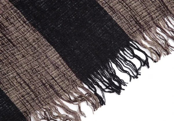 イッセイミヤケISSEY MIYAKE MEN シルクチェックフリンジマフラー 黒ベージュ K-129110_004