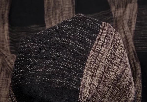 イッセイミヤケISSEY MIYAKE MEN シルクチェックフリンジマフラー 黒ベージュ K-129110_005