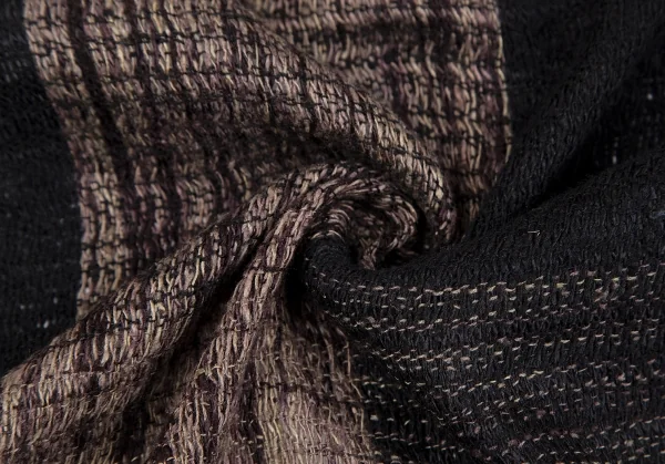 イッセイミヤケISSEY MIYAKE MEN シルクチェックフリンジマフラー 黒ベージュ K-129110_006