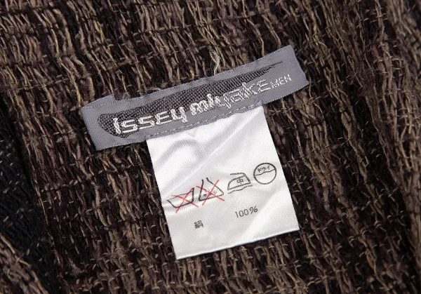 イッセイミヤケISSEY MIYAKE MEN シルクチェックフリンジマフラー 黒ベージュ K-129110_008