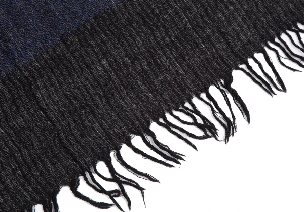 イッセイミヤケペルマネンテISSEY MIYAKE PERMANENTE ウールシルクボーダーフリンジマフラー 黒青 K-129112_004