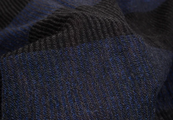 イッセイミヤケペルマネンテISSEY MIYAKE PERMANENTE ウールシルクボーダーフリンジマフラー 黒青 K-129112_005