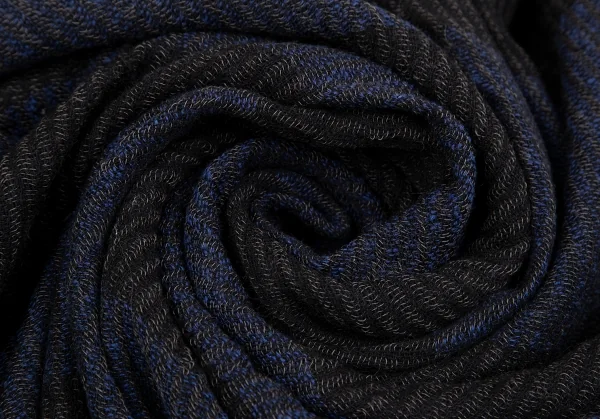 イッセイミヤケペルマネンテISSEY MIYAKE PERMANENTE ウールシルクボーダーフリンジマフラー 黒青 K-129112_006