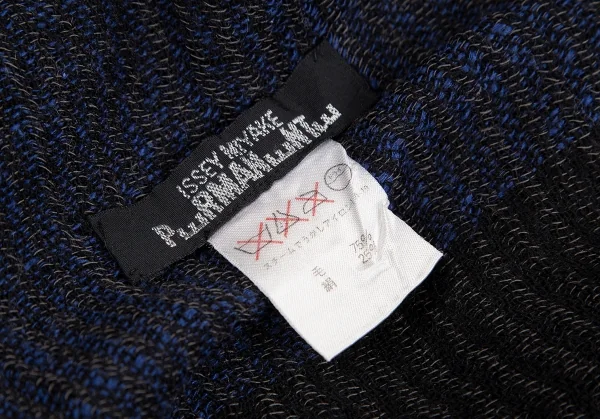 イッセイミヤケペルマネンテISSEY MIYAKE PERMANENTE ウールシルクボーダーフリンジマフラー 黒青 K-129112_008