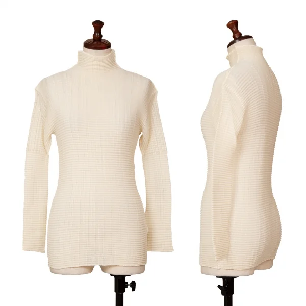 イッセイミヤケISSEY MIYAKE PLEATS (T.) ストレッチプリーツハイネックカットソー クリーム3 K-129129_001