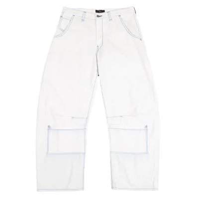 Y's Pocket Design Blue Stitch White Jeans