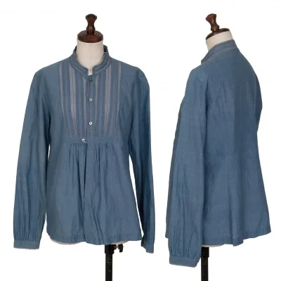 45R Indigo Dyed Lace Striped Cotton Long Sleeve Shirt