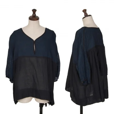 45R Indigo Dyed Switching Design Long Sleeve Shirt