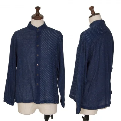 45R Indigo Dyed Switching Gauze Cotton Long Sleeve Shirt